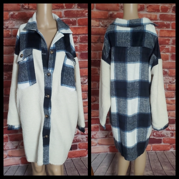 Blue Plaid Teddy Coat S & M - Picture 5 of 5